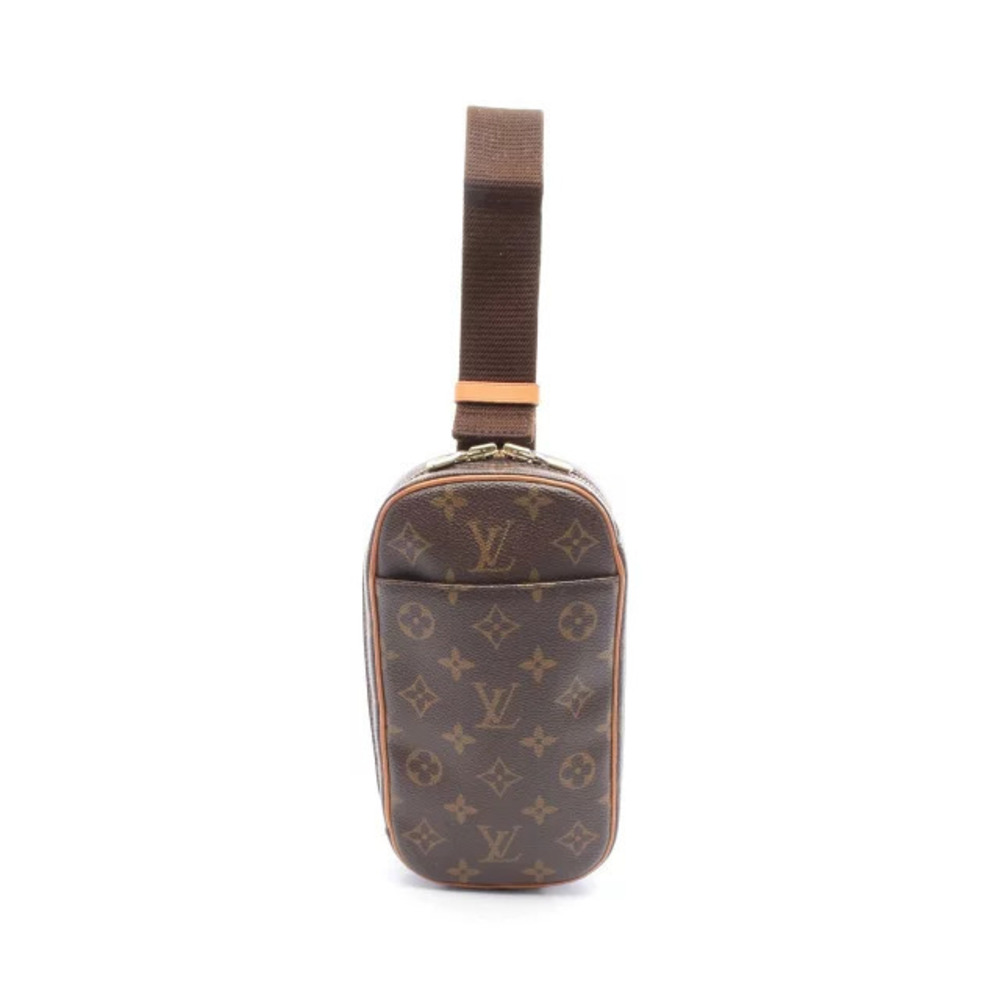 Louis Vuitton Pochette Gange Waist Bag Body Canvas Leather Monogram Brown